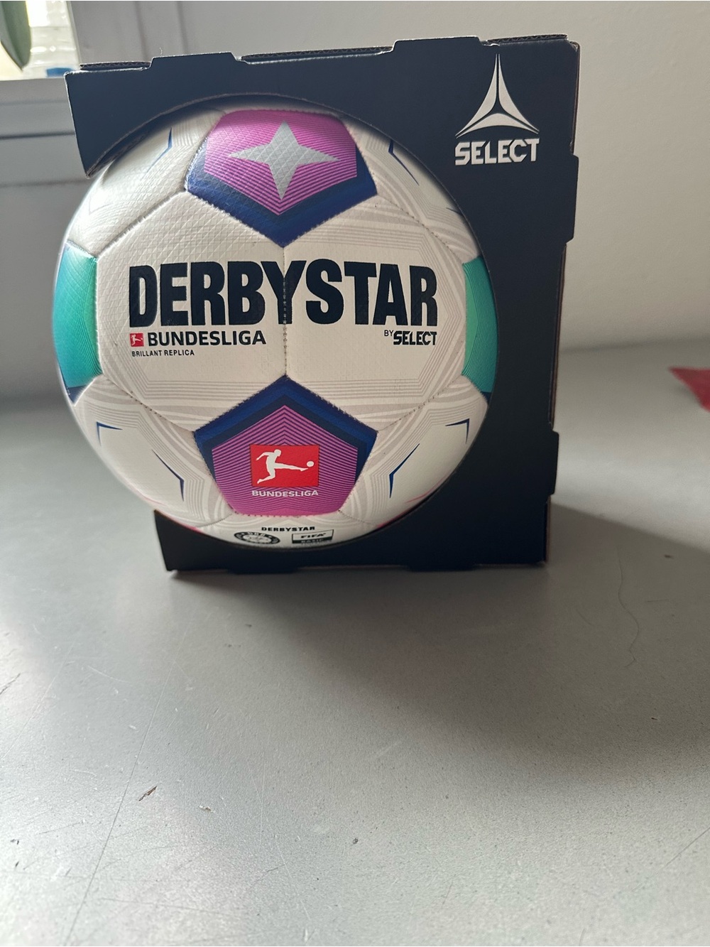 Derbystar Bundesliga Soccer Ball by SELECT - White with Pink & Teal Accents